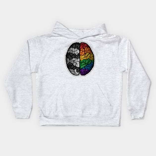 Large LGBT Ally Pride Flag Colored Brain Vector Kids Hoodie by LiveLoudGraphics